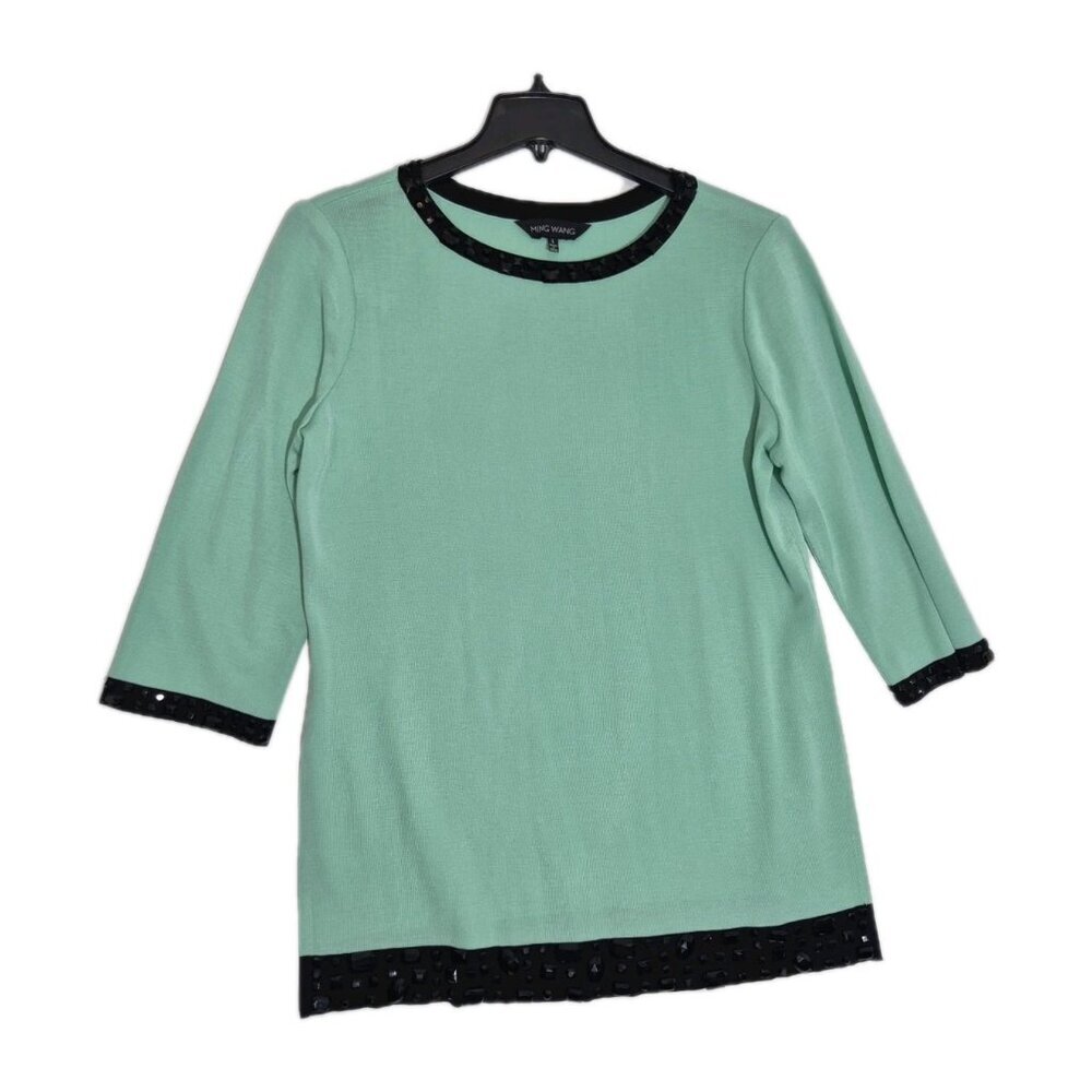Ming Wang Women's Tunic Size L Mint Green Tunic Top Boat Neck (03)